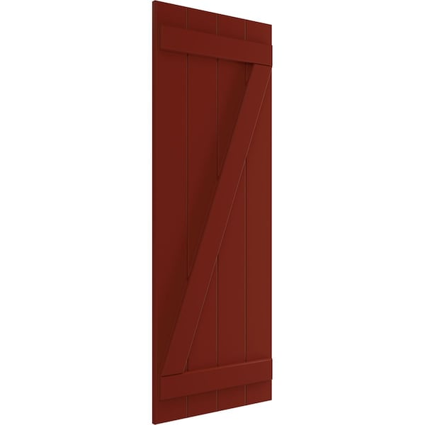 True Fit PVC Four Board Joined Board-n-Batten Shutters W/Z-Bar, Pepper Red , 21 1/2W X 28H